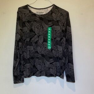 Hang Ten Black and Gray Leaf Print Shirt, XL, NWT